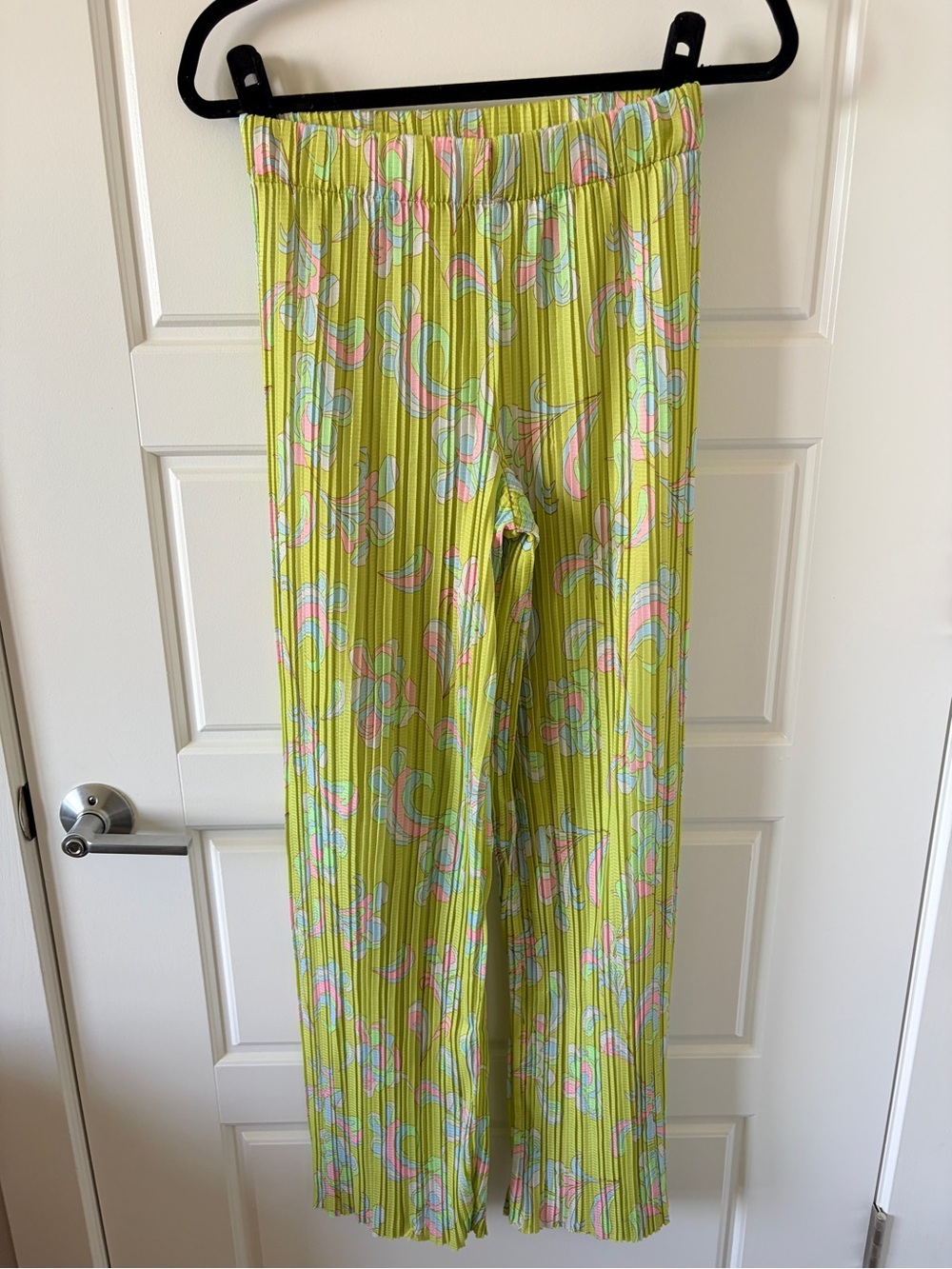 Zara Neon Lime Floral Wide-Leg Pants